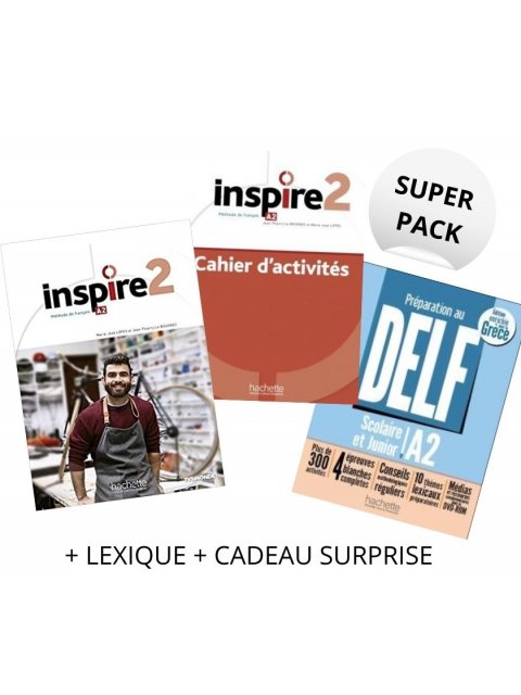 SUPER PACK INSPIRE 2 (LE + CA + LEXIQUE + CADEAU SURPRISE + DELF SCOLAIRE & JUNIOR A2)